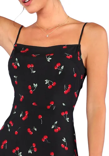 Vista 4 de Floerns - Vestido corto de verano con estampado floral de cerezas, acampanado para mujer