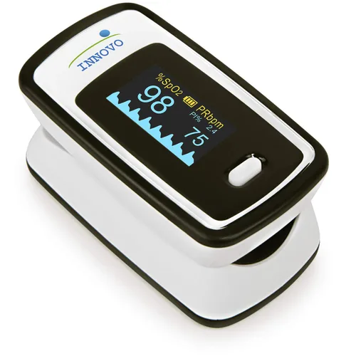 Vista 10 de Innovo Oxímetro de pulso de la yema del dedo iP900BP-B elegible para FSA/HSA, monitor de oxígeno en sangre con aplicación gratuita, pletismógrafo e