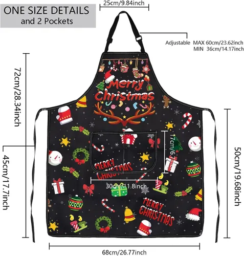Vista 2 de Delantales de Navidad para mujeres y hombres, delantal de cocina de Navidad con bolsillos, regalos de Feliz Navidad, delantal de chef para hornear