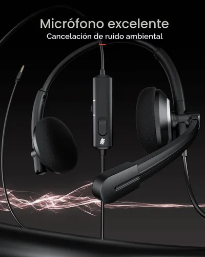 Vista 2 de awatrue - Auriculares con cable con micrófono para PC y portátil - Auriculares de 3,5 mm con cancelación de ruido y micrófono para Boom Skype