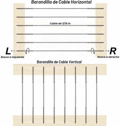 Vista 5 de Kit de accesorios de barandilla de cable de acero inoxidable para postes de madera, sistema de barandilla de cable 3/16, tornillos de retardo