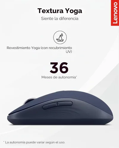 Vista 4 de Ratón Lenovo Yoga Bluetooth silencioso, ajuste de DPI de 3 niveles, vida útil de la batería de 36 meses, Bluetooth 5.3, emparejamiento de 3