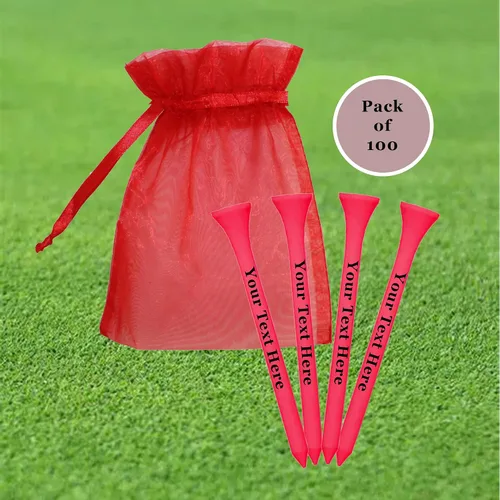 Vista 2 de 100 camisetas de golf de madera rosa personalizadas de 2 3/4 pulgadas • Sube tu propio texto