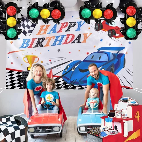 Vista 3 de 4 globos de semáforo de 23.3 x 31.7 pulgadas, suministros de decoración de fiesta de cumpleaños de coches de carreras
