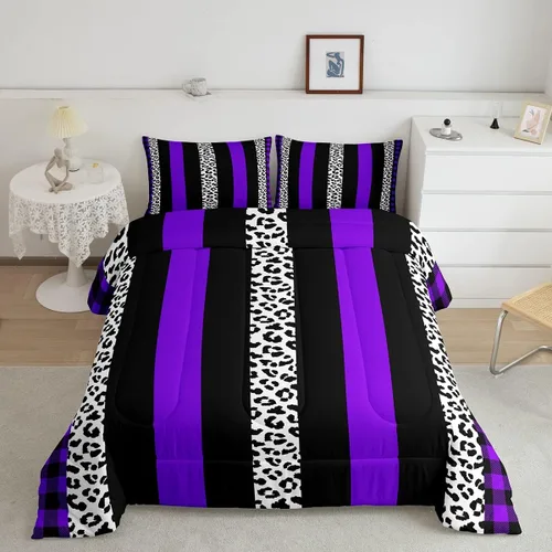 Vista 27 de Manfei Juego de edredón con estampado de leopardo, tamaño individual, juego de ropa de cama con estampado de guepardo marrón y negro, 2 piezas Negro