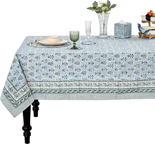 Vista 194 de Ridhi Mantel cuadrado con estampado de bloques de mano de caléndula ámbar