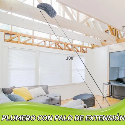 Vista 2 de IVYROLL Plumero con poste de extensión para limpieza (kit de 2 cabezales de microfibra), plumero de plumas de 100 pulgadas de largo para techos
