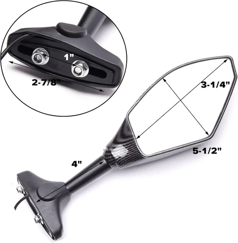 Vista 6 de Espejos Retrovisores con Indicadores LED de Señal de Giro para Motocicleta, para Motos de Carreras y Motos Deportivas (Carbono+Lente Ahumado)