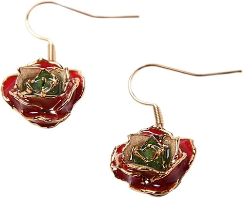 Vista 11 de Eternal Rose Pendientes colgantes de oro de 24 quilates con flor de rosa real para mujer Azul terciopelo