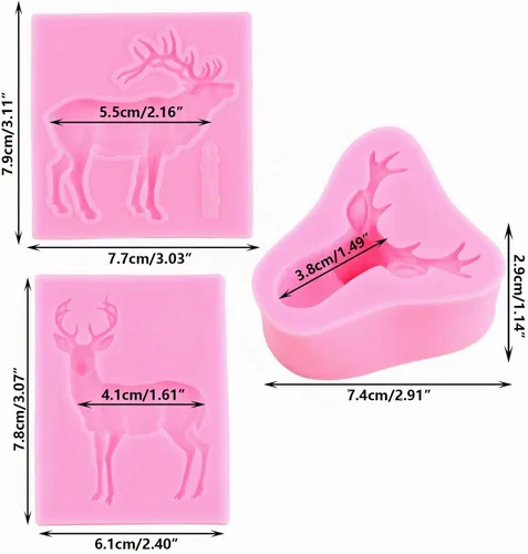 Vista 2 de Moldes de silicona para ciervos de Navidad, 3D, para fondant, juego