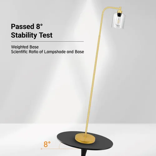Vista 5 de Lámpara de pie dorada, lámpara de pie con pantalla de cristal, bombilla LED de 6 W incluida, lámpara de pie moderna con interruptor de pie, lámpara