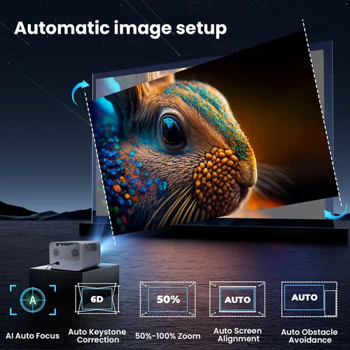 Vista 3 de Proyector 4K Google TV, 1500 lúmenes ANSI, enfoque automático 6D y Keystone, altavoces de 20 W, Wifi y proyector Bluetooth para iPhone/Android