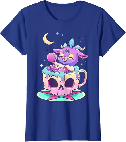 Vista 90 de Kawaii Pastel Goth Cute espeluznante Pentáculo Baphomet - Camiseta de cabra, Negro