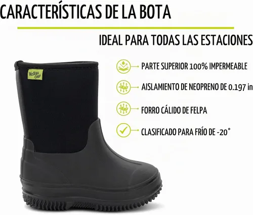 Vista 2 de Western Chief Botas de Neopreno Freestyle para Exteriores para Niños, Ligeras, Aptas para Niños y Niñas, Botas Impermeables para Lluvia, Barro Negro