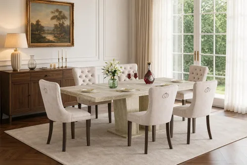 Vista 38 de Henf Juego de mesa de comedor extensible de 5 piezas para 4, mesa de cocina de imitación de mármol de 63"-79" con 4 sillas negras, juego de mesa