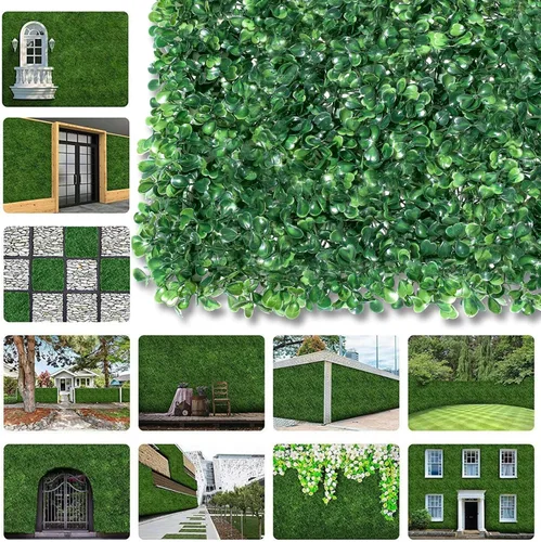 Vista 6 de Paneles de setos artificiales de boj de 10 x 10 pulgadas, 24 piezas de pantalla de privacidad de vegetación sintética, decoración de pared