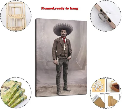 Vista 2 de Zbin Emiliano Zapata - Póster en lienzo con retrato en color para pared, cuadros modernos, decoración de oficina en casa, 08 x 12 pulgadas