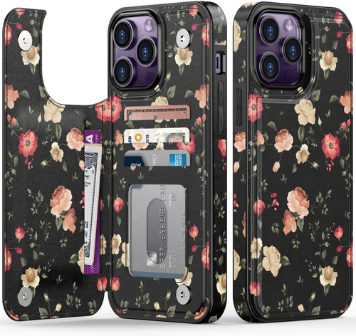 Vista 156 de LETO para iPhone 15 Pro Funda tipo cartera - Tapa tipo folio con patada - Diseños de moda - Tarjetero - Funda protectora para mujeres y niñas - 6.1