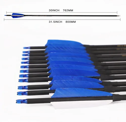 Vista 3 de LWANO Flechas de Carbono de 30" - Flechas de Tiro con Arco para Práctica de Tiro al Blanco y Caza con Plumas de Pavo de 4" Spine 500 para Arco Bule