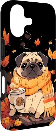 Vista 3 de Pug Fall Autumn Leaves Pumpkin Spice Latte Dog Kawaii Case for iPhone 17