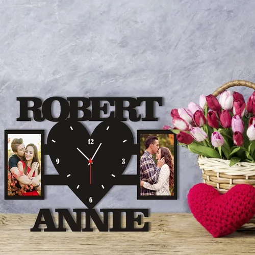 Vista 8 de Marco de fotos para parejas, reloj de pared personalizado con nombre de foto, sala de estar, dormitorio, collage para colgar en la pared, foto