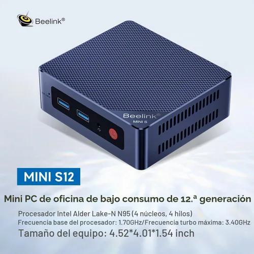 Vista 2 de Beelink MINI S12 Mini PC, Intel 12ª generación 4-Core N95 8G DDR4 256G SSD WiFi5+BT4.2+2.5G LAN, W11 Home Mini Computer, Small PC 4K UHD Dual