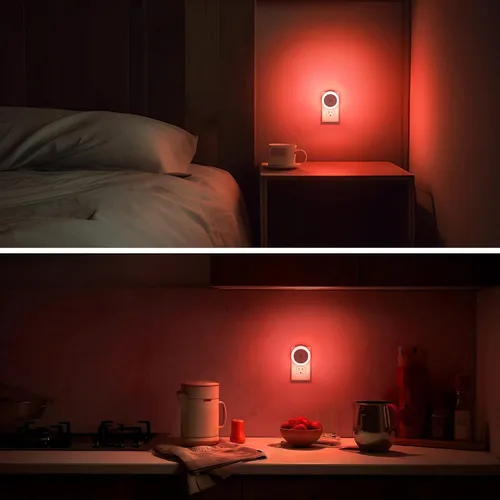Vista 5 de Briignite Paquete de 4 luces nocturnas LED rojas, sensor de atardecer a amanecer, enchufable, 60 lúmenes, 0.6 W, plástico ABS, perfecto