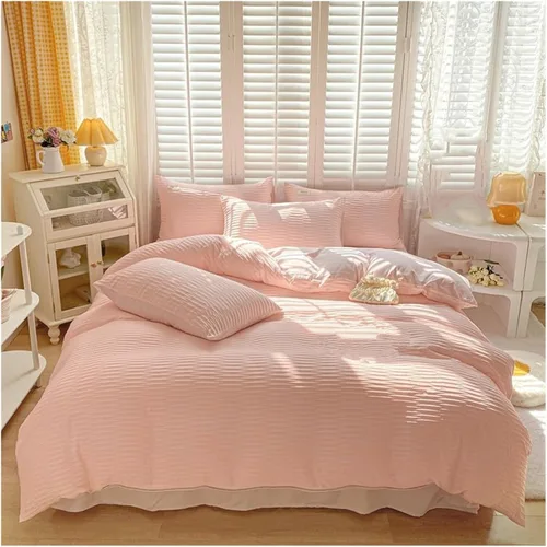 Vista 4 de Juego de ropa de cama reversible suave doble con sábanas, cómodo y transpirable, ropa de cama Blanco
