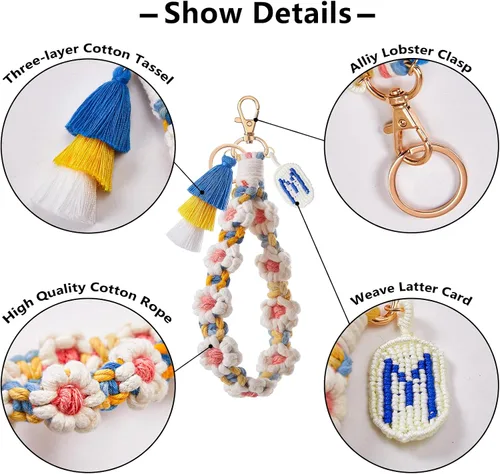 Vista 6 de Bisanzoya Beaded Keychain with Tassel, Silicone Key Ring Bracelet, Cute Boho Car Key Chain Wristlet for Women