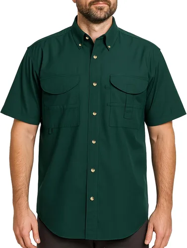 Vista 17 de Camisa de manga corta con botones de pesca para hombre, transpirable, para exteriores, casual, ligera