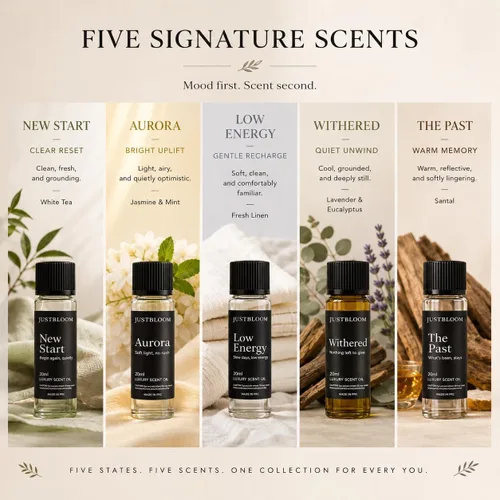 Vista 5 de JustBloom Juego de aceites difusores de hotel, 5 aromas, 5 x 0.7 fl oz