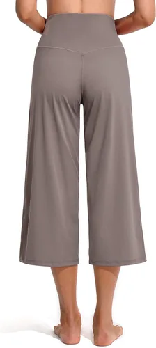 Vista 4 de Promover Pantalones capri para mujer de pierna ancha para yoga, recortados, con bolsillos, holgados, casuales, pantalones de verano