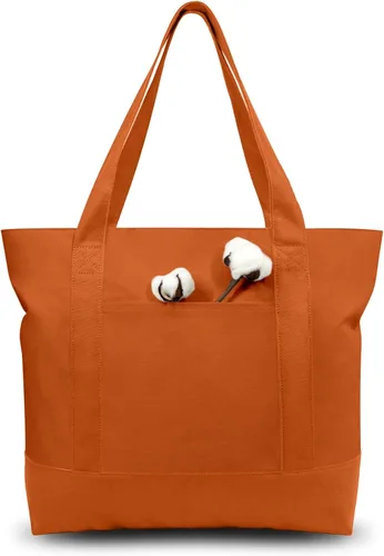 Vista 33 de TOPDesign Paquete de 1 bolsa de lona con bolsillo externo, bolsa de compras reutilizable para comestibles, cierre de cremallera superior, artículos