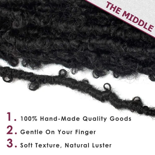 Vista 4 de Niseyo 6 paquetes de trenzas de ganchillo suaves de mariposa de 10 pulgadas, hechas a mano, preenlazadas, color negro oscuro, trenzas de mariposa