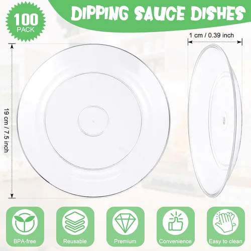 Vista 2 de Zopeal 100 platos de plástico transparente de 7.5 pulgadas, platos de postre desechables, elegantes aperitivos, cenas de cristal, resistentes