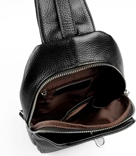 Vista 7 de DK86 Mochila bandolera de cuero para el pecho bolso cruzado para el hombro mochila de viaje para hombres y mujeres Negro 1 Mochilas Daypack