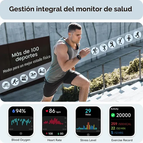Vista 3 de Yoever Reloj inteligente para mujeres y hombres, iPhone y Android, monitor de fitness y sueño de 1.85 pulgadas con llamadas/texto, reloj inteligente