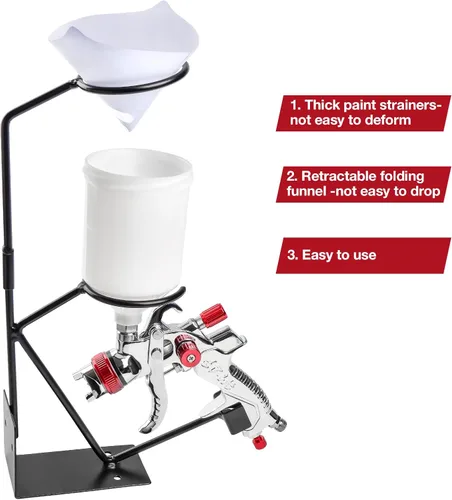 Vista 4 de YUZES Soporte para pistola de pintura de alimentación por gravedad con 100 coladores de pintura de malla de nailon y soporte de colador extraíble