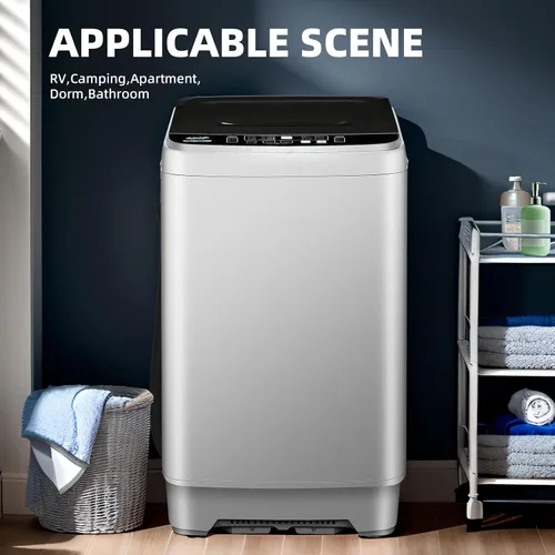 Vista 3 de Qhou Lavadora completamente automática, lavadora portátil de capacidad de 15.6 libras, con bomba de drenaje, pantalla LED, 8 selecciones de niveles