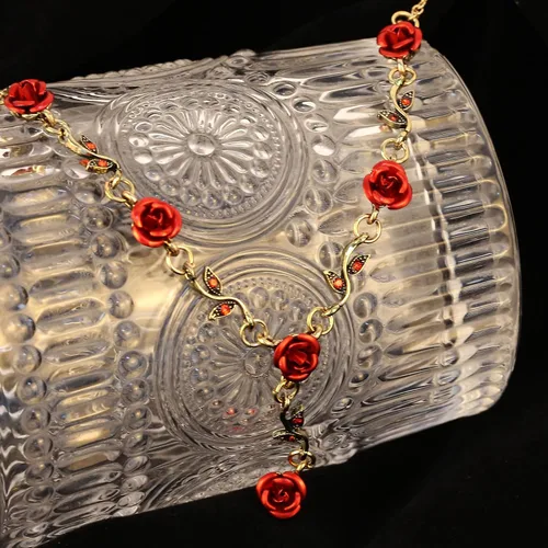 Vista 6 de Irregular Red Rose Necklace for Women Flower Necklace Vintage Jewelry Fashion Valentine's Day Jewelry 19.29 inches