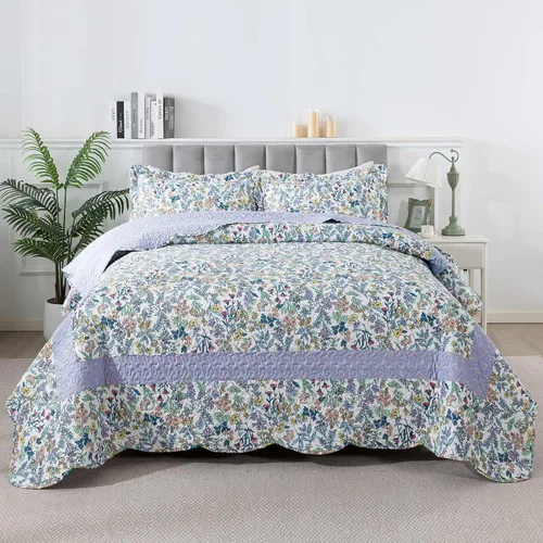 Vista 37 de HoneiLife - Juego de edredón de 3 piezas, colcha ligera de microfibra, diseño de flores silvestres, cubrecamas ligero y botánico, para todas