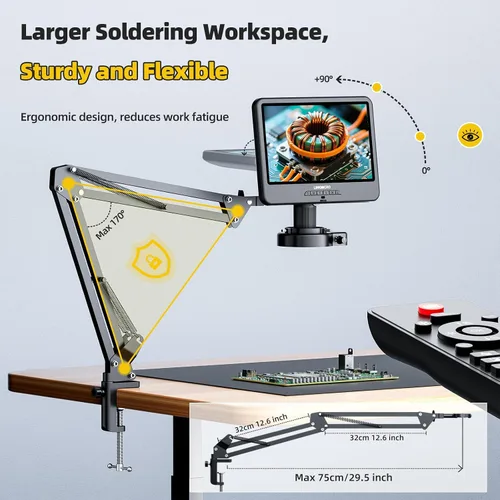 Vista 3 de LM109A Microscopio Digital de 10,1", soporte de brazo flexible con Negro