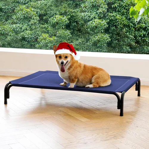 Vista 10 de Cama Elevada para Perros Catre Elevado para Perros al Aire Libre para Perros Medianos, la Instalación No Requiere Herramientas, Marco con Malla