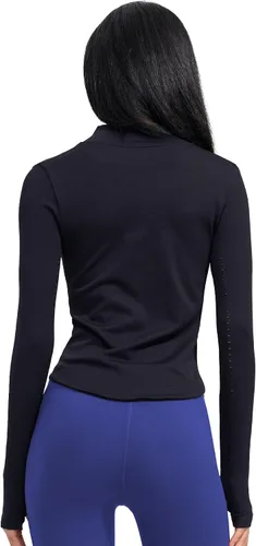 Vista 3 de Chaqueta deportiva de manga larga para mujer, con cremallera completa, para correr, entrenamiento, yoga, ropa deportiva con agujeros para el pulgar