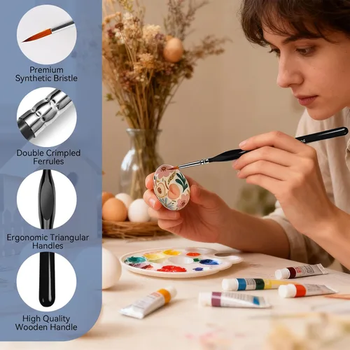 Vista 3 de 10 piezas de pinceles de pintura para detalles, pinceles de pintura en miniatura para acrílico, óleo, acuarela, pinceles de pintura artística
