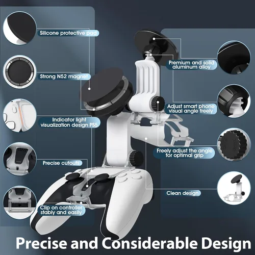 Vista 5 de Clip de montaje de teléfono para controlador magnético compatible con controlador PS5 Dualsense, accesorios de soporte ajustable Mag-Safe