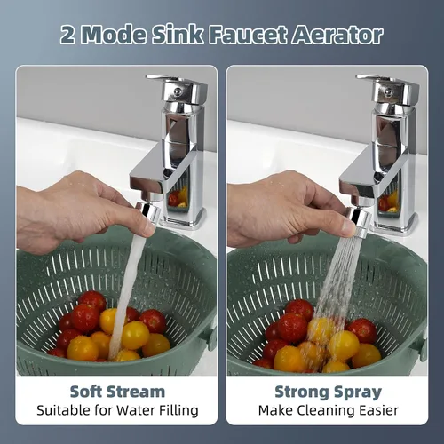 Vista 2 de Hibbent Aireador de doble flujo de agua para fregadero de cocina, aireador de grifo de baño giratorio de 360 grados, fácil control con una mano, 1.8
