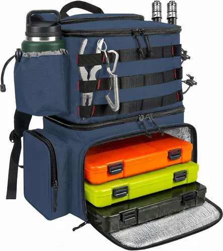 Vista 14 de MATEIN Mochila para Pesca, Bolsa de Equipo de Pesca Resistente al Agua con Soportes para Caña de Pescar y Enfriador, Regalos de Equipo para Hombres