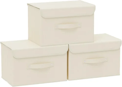 Vista 19 de Cajas de almacenamiento, contenedores de almacenamiento plegables con tapas, cestas de almacenamiento de tela de algodón y lino con asa