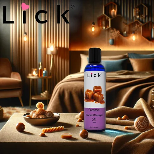 Vista 2 de Lick Aceite de masaje con sabor a caramelo, aceite de masaje comestible de postre cálido con vitamina E, textura suave y segura para el cuerpo